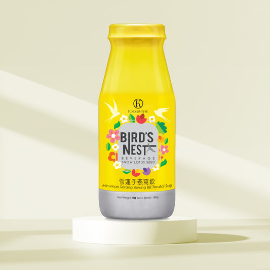 Kinohimitsu Bird’s Nest Snow Lotus Seed 180g bottle, a bird’s nest beverage that supports vitality, respiratory health, and anti-ageing