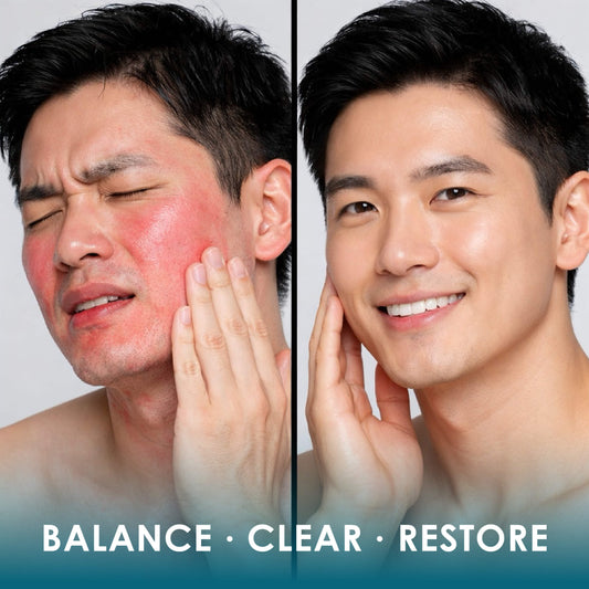 Balanced and clearer-looking men’s skin after consistent daily skincare and wellness routine