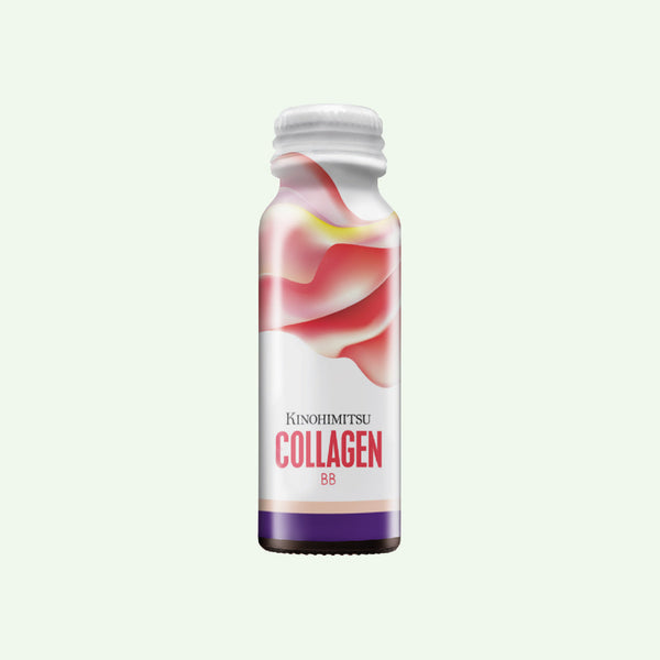 Botol Kinohimitsu Collagen BB dengan desain warna merah dan putih, tersedia di Malaysia.