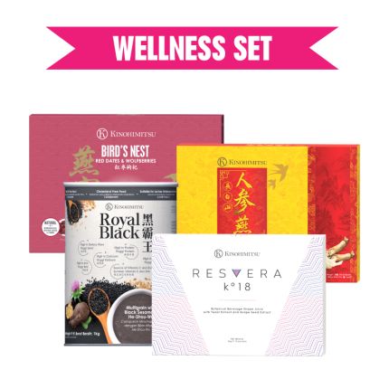 [Wellness Set] Bird&#039;s Nest with Changbai Mountain Ginseng 150g x3&#039;s + Bird&#039;s Nest with Red Dates 6&#039;s + Royal Black 1kg + Resvera 10&#039;s