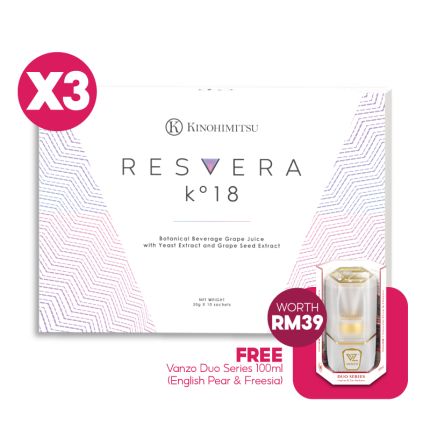 Resvera k18 10&#039;s x3 [Free Vanzo Duo Series 100ml - English Pear &amp; Freesia]
